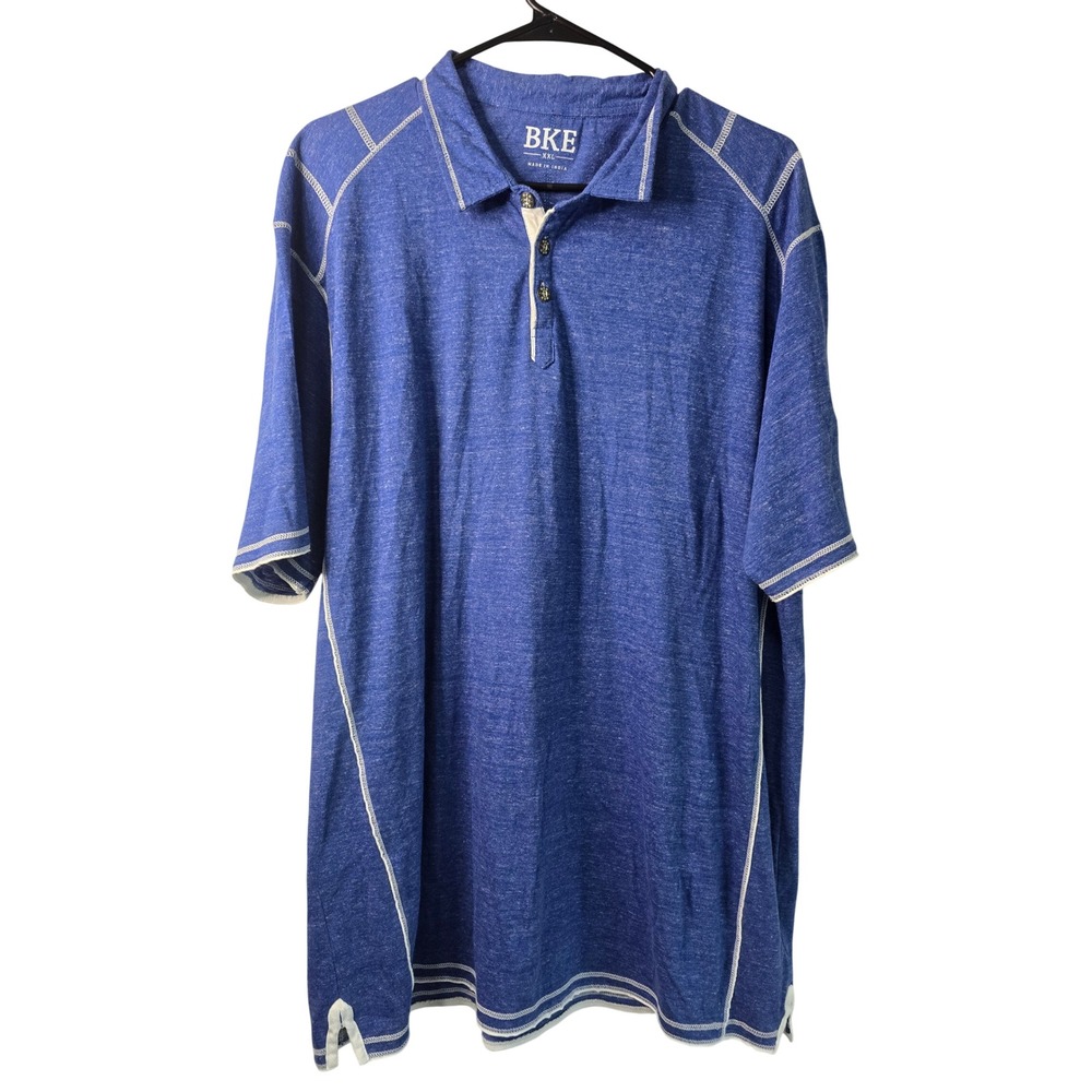 BKE Mens Heather Blue Contrast Stitch Short Sleeve Polo Shirt XXL B9143 EUC